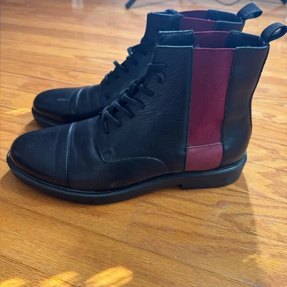 Calvin Klein Dameon Men’s Black Leather Lace-Up Boot with Red Side Panels 11.5 - Picture 5 of 10